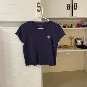 Blue Crop Top with Palm Tree Logo
